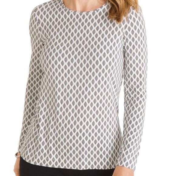 CHICO'S Diamond Print Long Sleeve Top - Size XL - Picture 6 of 6